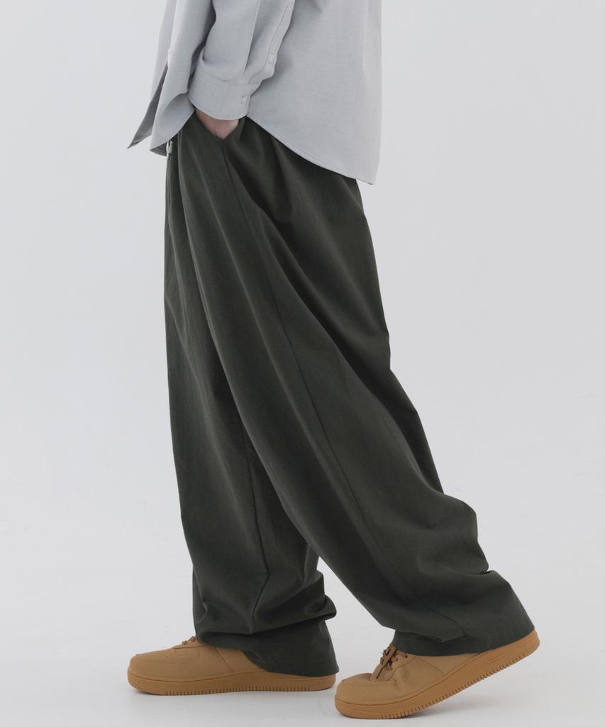 PIANER Linen-Like Side Pleated Balloon Pants (Charcoal)