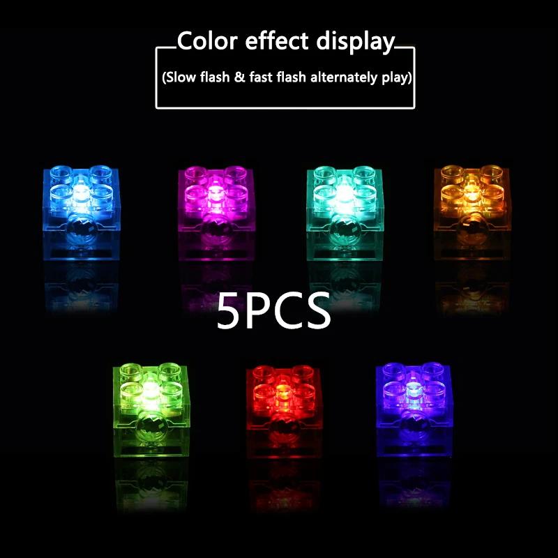 Non-Toxic 5Pcs 2X2 Dot Led Light Up Colorful Accessories Light-Emitting Classic Brick Building Blocks Compatible All Brands Light