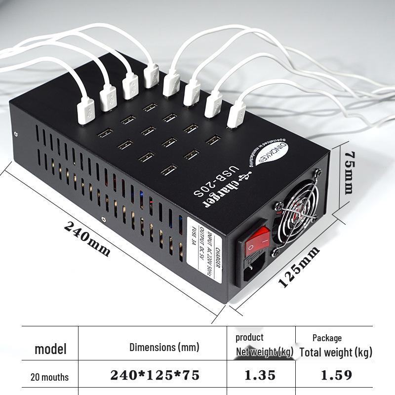20-Port USB Multi-Device Charging Hub 20-port China Standard Power Cord