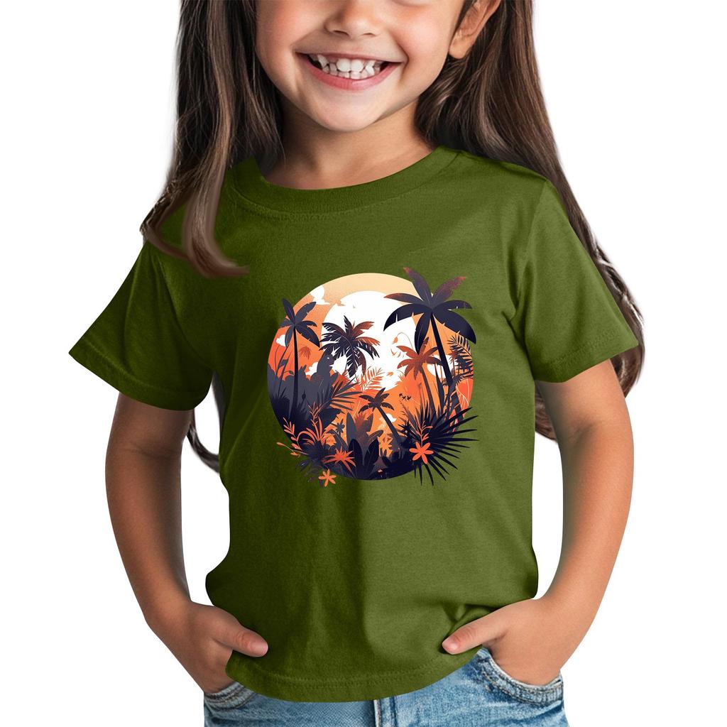 Children's Fashion Daily Printed Round Neck Short Sleeved Casual T-shirt Top