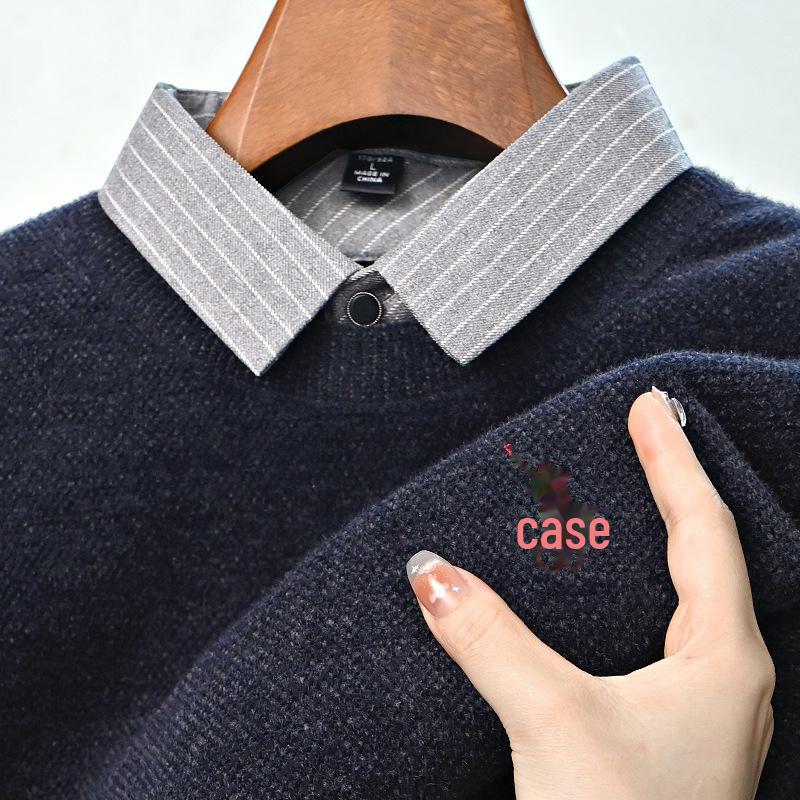 Paisong Herren Chenille Pullover: Samt Lagenlook, Herbst/Winter Dickstrick für Mittelalte.