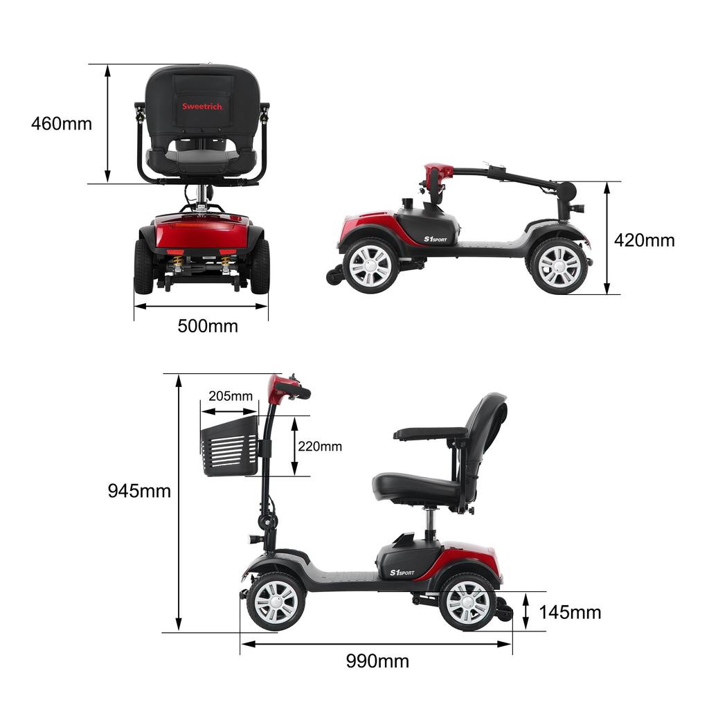 SWEETRICH S1 SPORT 9" 4-Rad Elektrischer Mobilitätsroller 300W Motor 24V 12Ah Batterie