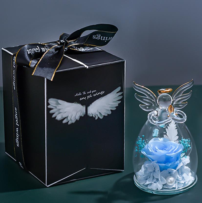 

Стеклянный купол «Ангел» с сохраненными розами - Набор вечных цветов в подарок на День святого Валентина, День матери. Рождество, День благодарения, Выпускной