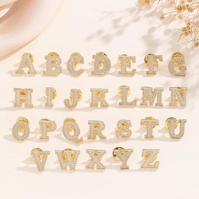 2Pcs New Metal Initial A To Z 26 Letters Pin Suit Shirt Collar Lapel Brooch Pin Badge Fashion Jewelry For Men Women Accessories