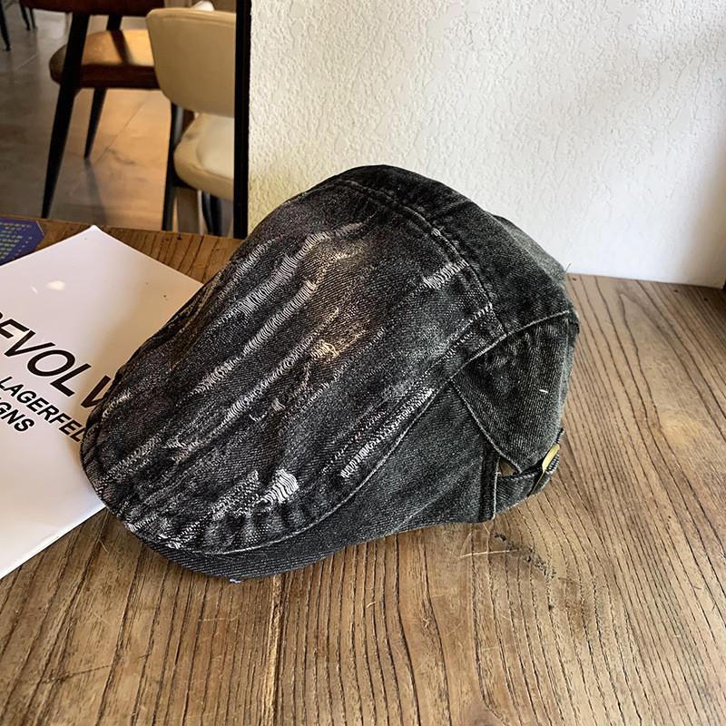 

Denim Cap With Vintage Wash And Distressed Holes For Men And Women Fashion Street Style чорний