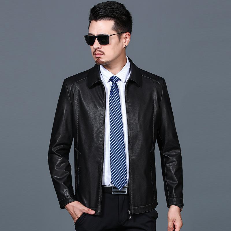 

Весна и осень, мужская кожаная куртка среднего возраста с лацканами, повседневная, красивая, мотоциклетная, мягкая кожаная куртка, папина куртка 190