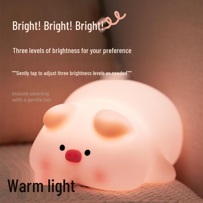 Best-Selling Silicone Pig Night Light - Tap to Light, Eye-Friendly Atmosphere, Rechargeable LED