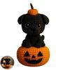Handgemachte Häkel-Hund Katze Figur Niedliches Halloween Stricktier mit Kürbis Emotionale Unterstützung Geschenk für Hunde-Katzen-Liebhaber