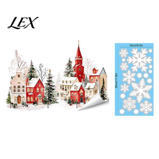 Coffee Shop Window Decorations Christmas Static Clings, Snowy Town House Snowflake Glass Decals, Reusable Patterns for Home Xmas Stickers, Holiday