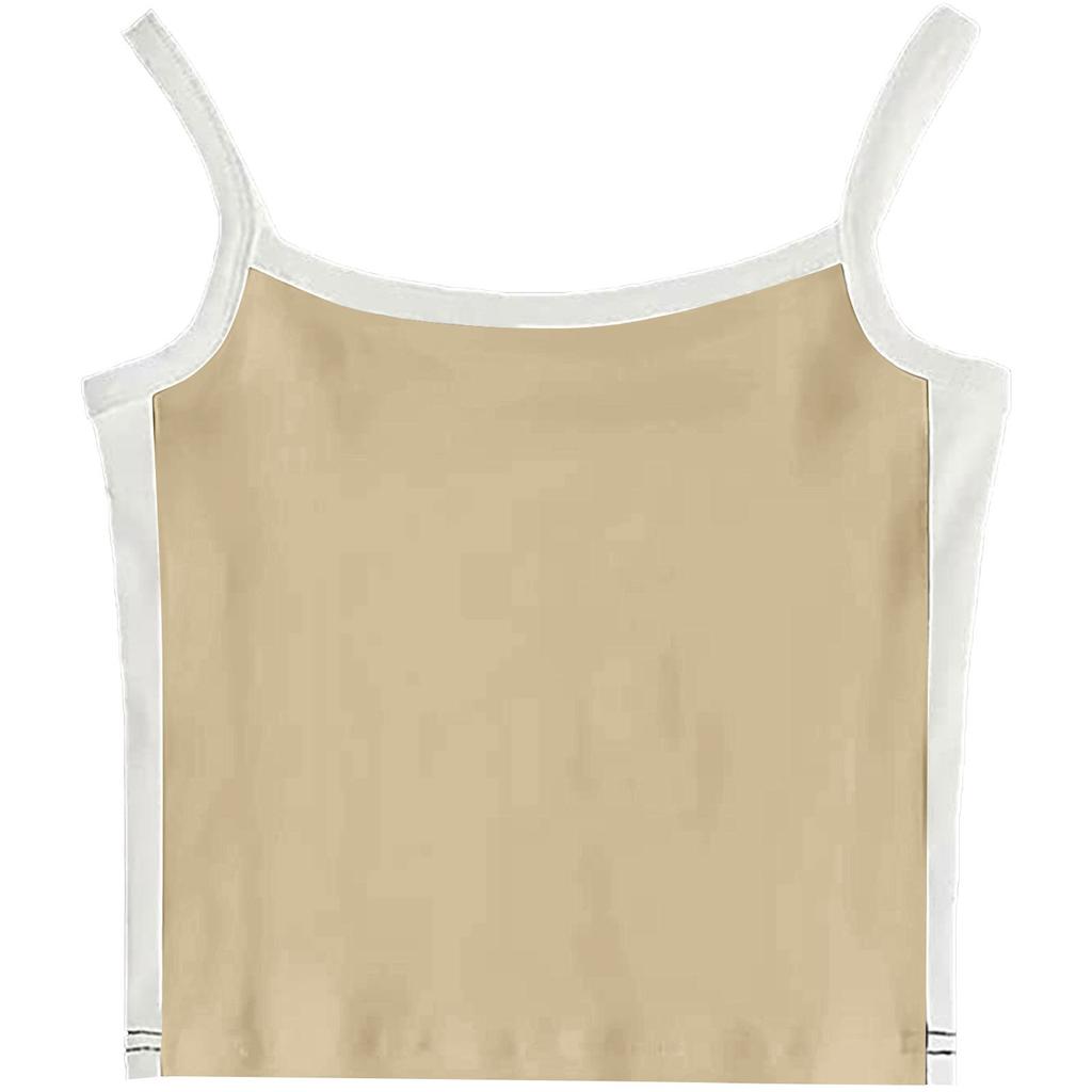 Women's Girl Open Back Short Tank Top Color Contrast Slim Top Casual Undercoat Top