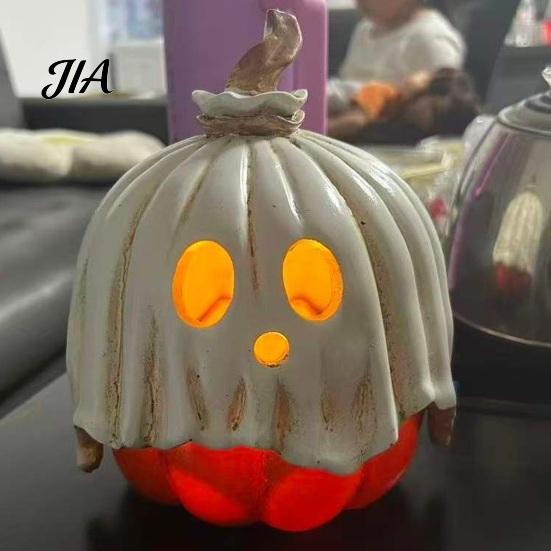 Unique Halloween Gift Ideas Light Up Ghost Pumpkin Decoration, Vintage Detachable Lamp with Spooky Holiday Room Decor LED Candle for Kitchen Tabletop