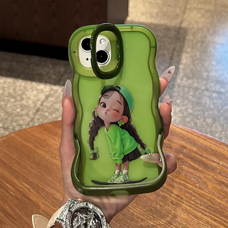 Cute Skateboard Girl Suitable for Iphone16 Apple 15 Mobile Phone Case 14 Wave Side Double Bracket 13 Silicone Cartoon