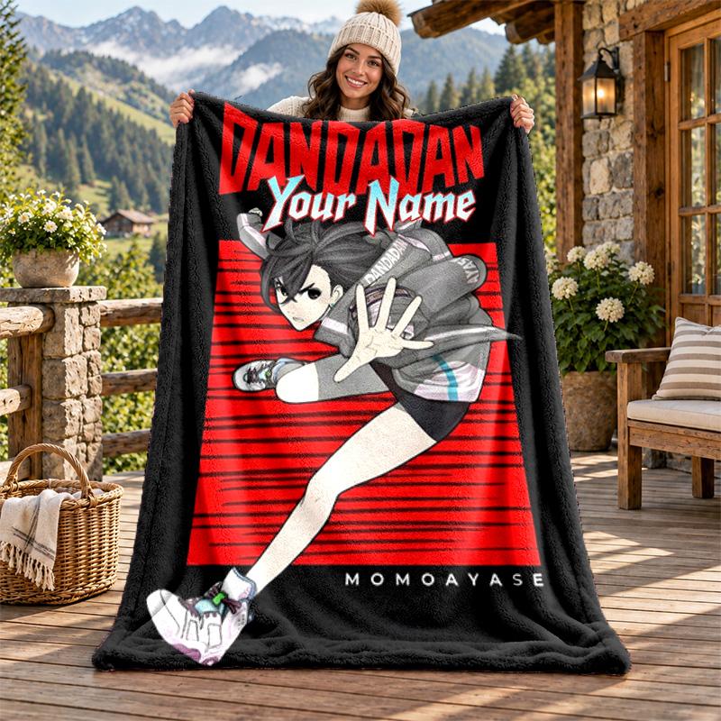 Dandadan Custom Name Flannel Blanket Personalized Soft Warm Plush Throw Blanket Customized Gift for Family Friends