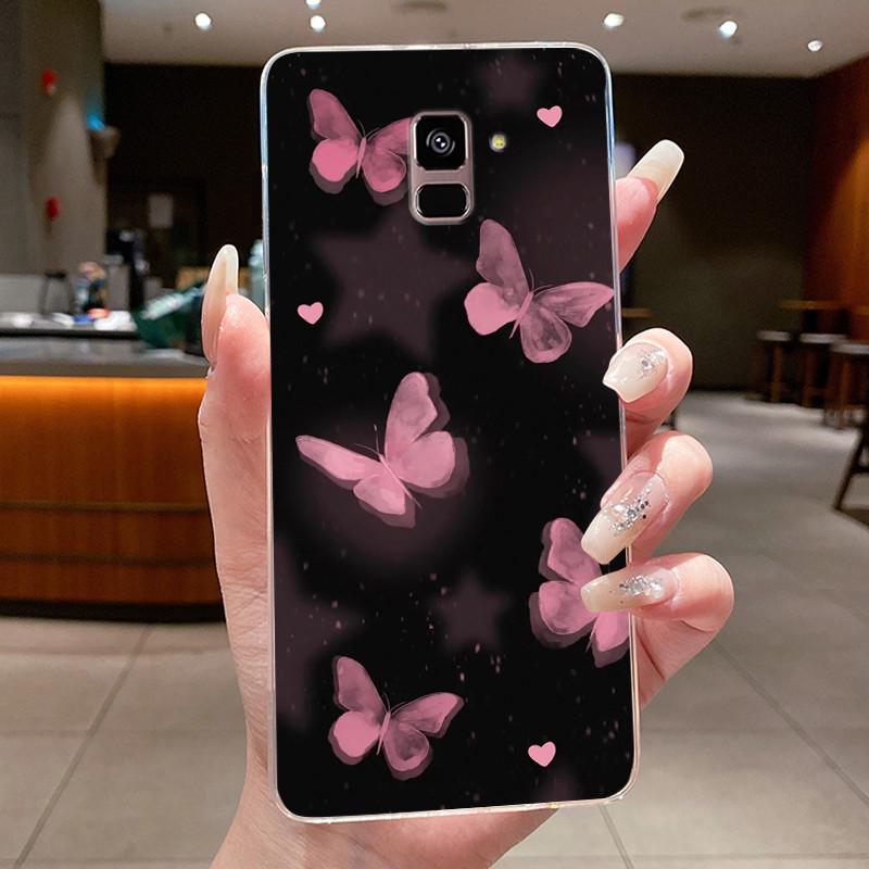 Case For Samsung Galaxy A8 A6 A5 2018 Flower Butterfly Phone Shells For Samsung A6 A8 Plus Soft Silicone Transparent TPU Cover