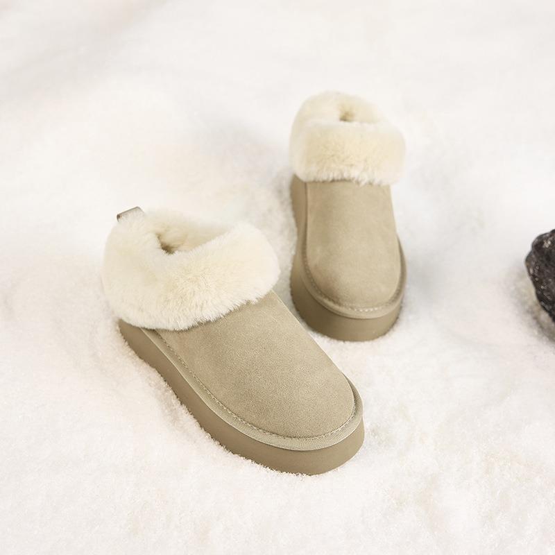 

Осень и зима новая женская кожа натуральный мех зимние ботинки удобная толстая подошва увеличивающая рост круглый носок одна педаль плюшевая обувь 40