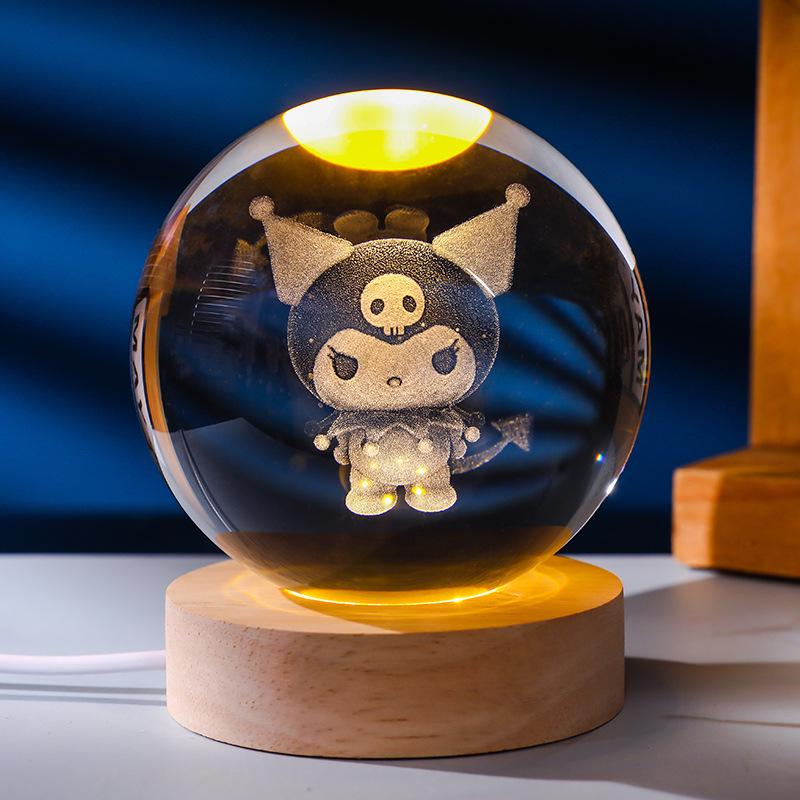 3D Crystal Ball Night Light with Wood Base - Artistic Ornament & Creative Gift for Couples and Classmates
