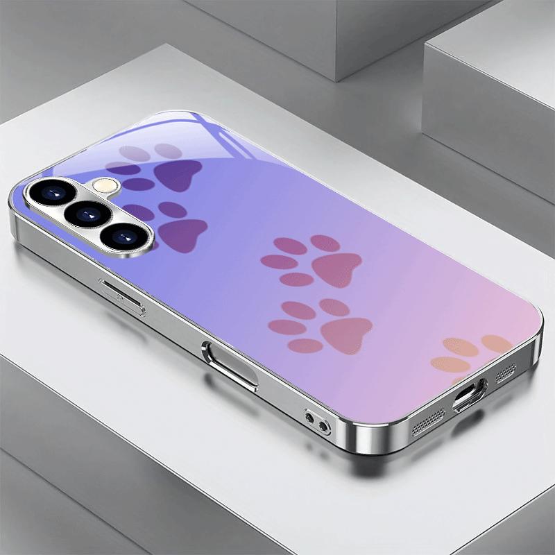 Gradient Paw Print Pattern Electroplated Silver Tempered Glass Phone Case  for Galaxy S26 S25 S24 S23 S22 S21 and Other Models