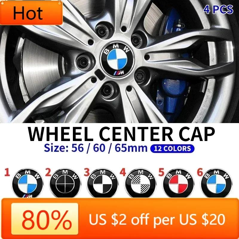 New Hots E60 4PCS 56MM 60MM 65MM Car Hub Cap Sticker Wheel Center Cover Decal Decoration Auto Modification Accessorie For BMW M
