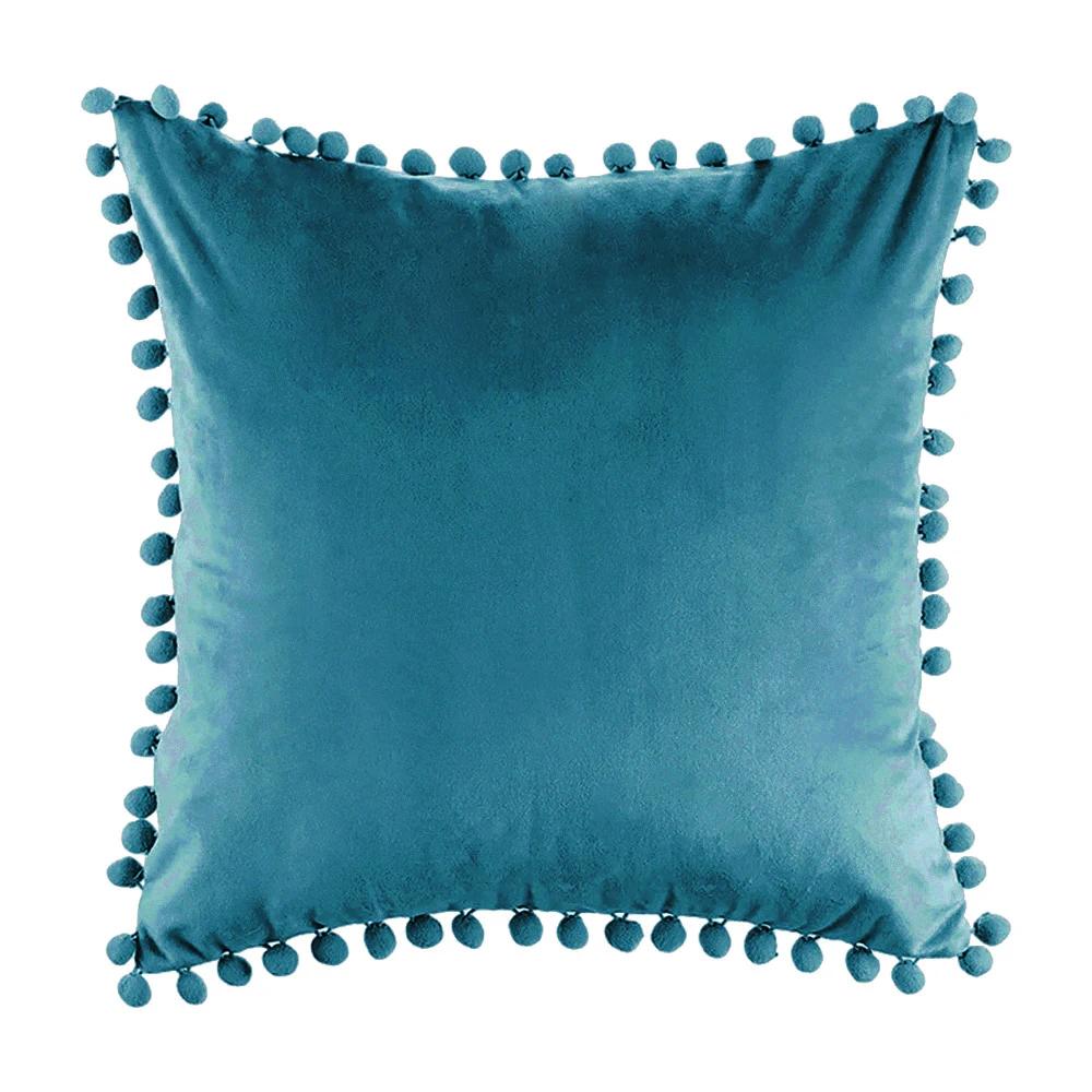 Soft Velvet Pillowcases Solid Cushion Cover Square Decorative Pillows With Balls For Sofa Bed Car Home Throw Pillow