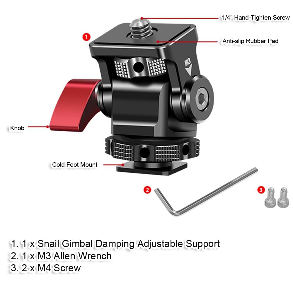Mini Snail Gimbal Quick Release Support Holder with Screw Screw Hole At the Bottom of the Bracket Cold Foot Mount for Standard DSLR Camera Hot Shoe