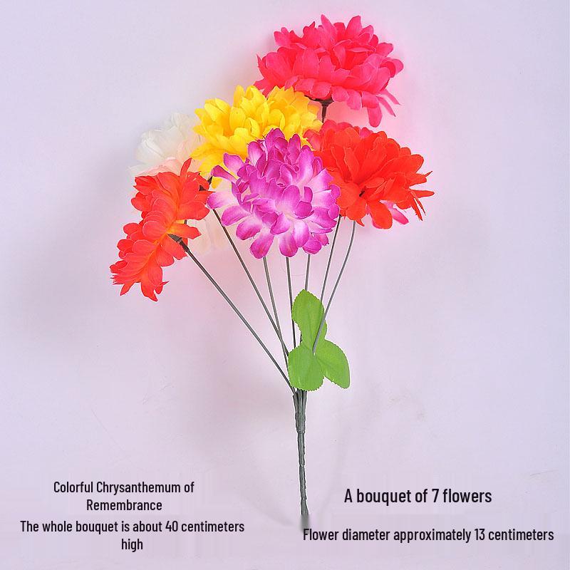 Qingming-Fest Chrysanthemenstrauß: 7-Kopf Seidenblumen Friedhofsgesteck für die Grabpflege