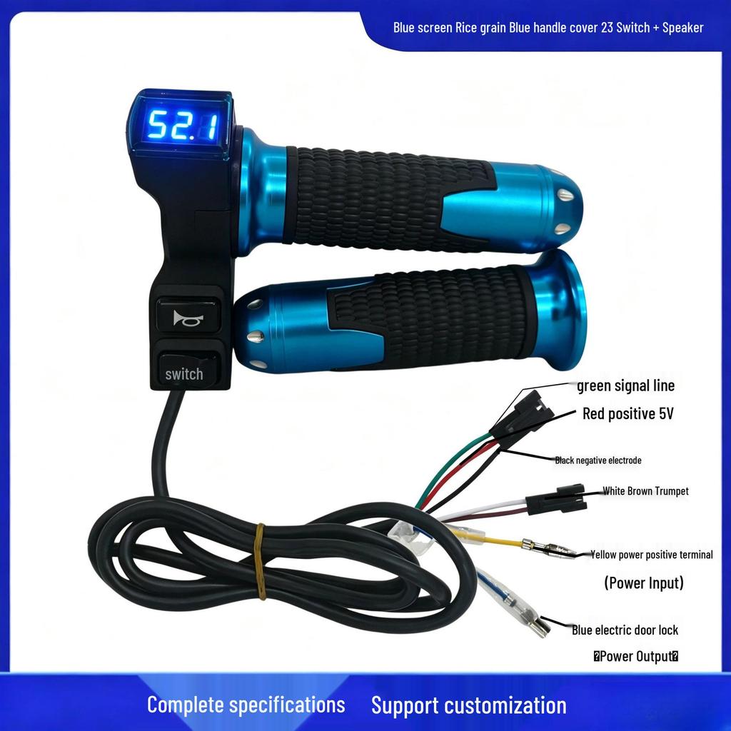Blue Screen Electric Scooter Throttle Grip with Rice Grain 23 Switch & Speaker Voltage Display