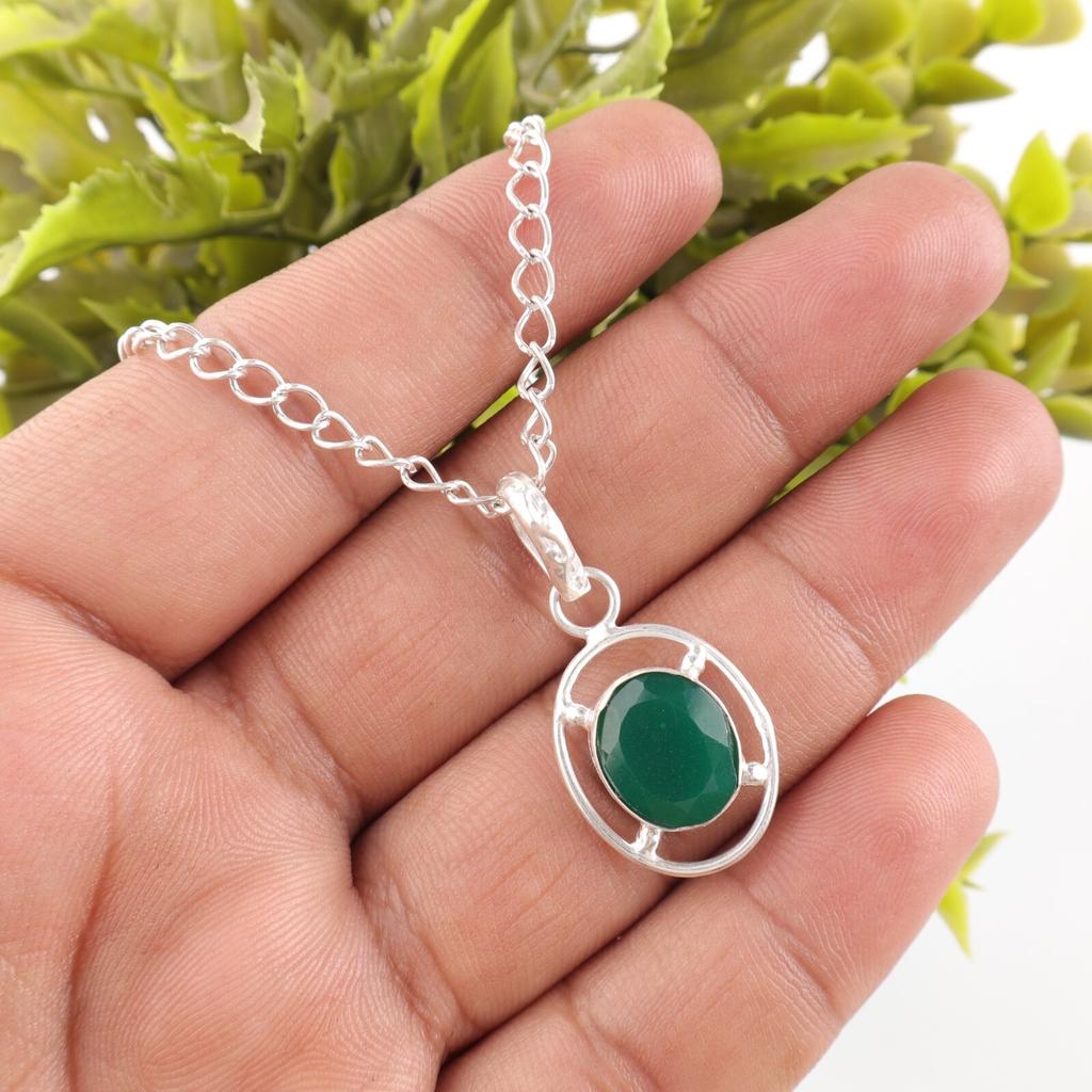 Oval Green Onyx Gemstone 925 Sterling Silver Mother Gift Trendy Pendant Jewelry PP-6-16