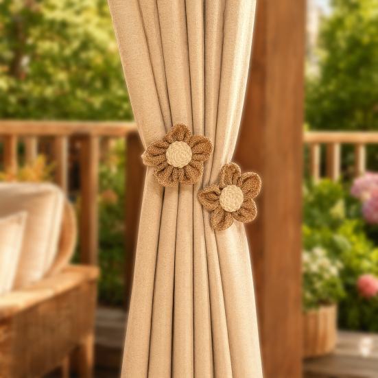 Handmade Crochet Flower Curtain Tieback, No Drilling Window Curtain Holders Ties Backs, Decorative Drape Curtain Holdbacks for Home Bedroom