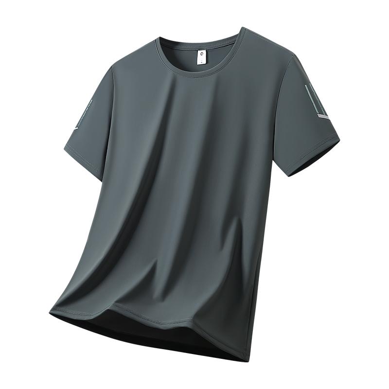 T-shirt à séchage rapide et haute élasticité T-shirt de sport à manches courtes à séchage rapide en soie glacée pour homme à col rond décontracté à manches courtes