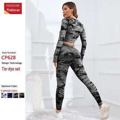 "Seamless Tie-Dye Yoga Set: Long-Sleeve Top & High-Waist Leggings for Women"