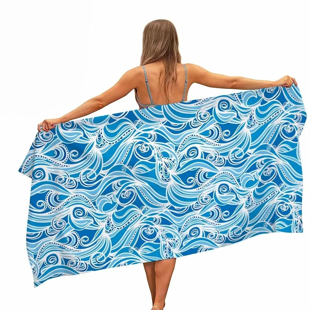 Colourful Japanese Waves Beach Towel Portable Quick Dry Sand Outdoor Towel For Travel Sport Swim Yoga Mat Absorbent Bath Towels