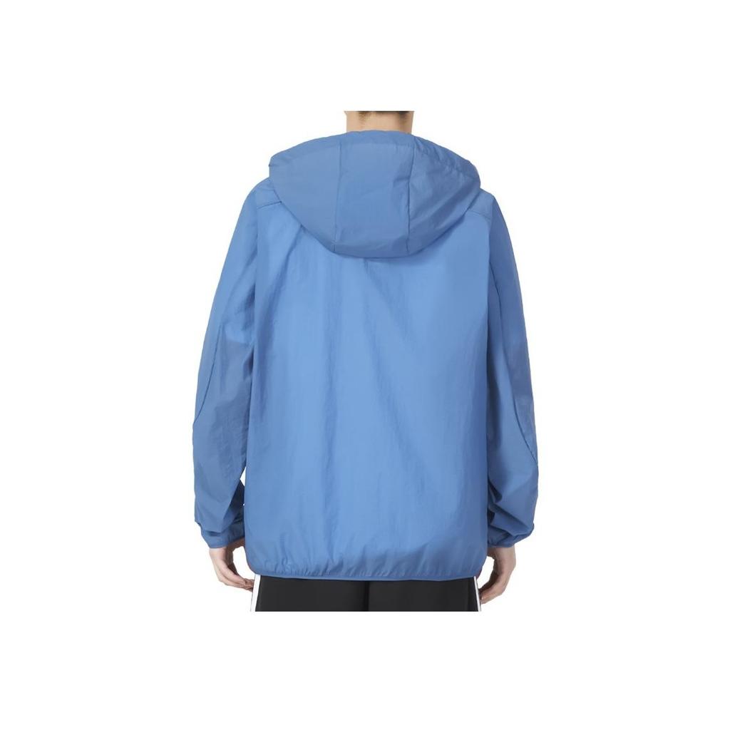 Adidas Solid Color Logo Embroidered Breathable Hooded Jacket Men Outerwear Blue IA8149