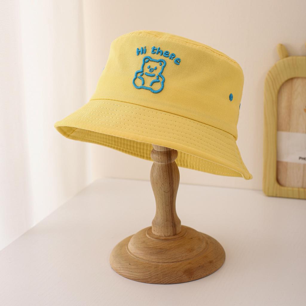 Embroidered lettered bear fisherman hat - fresh and cute children's - suitable for daily outings and sun protection