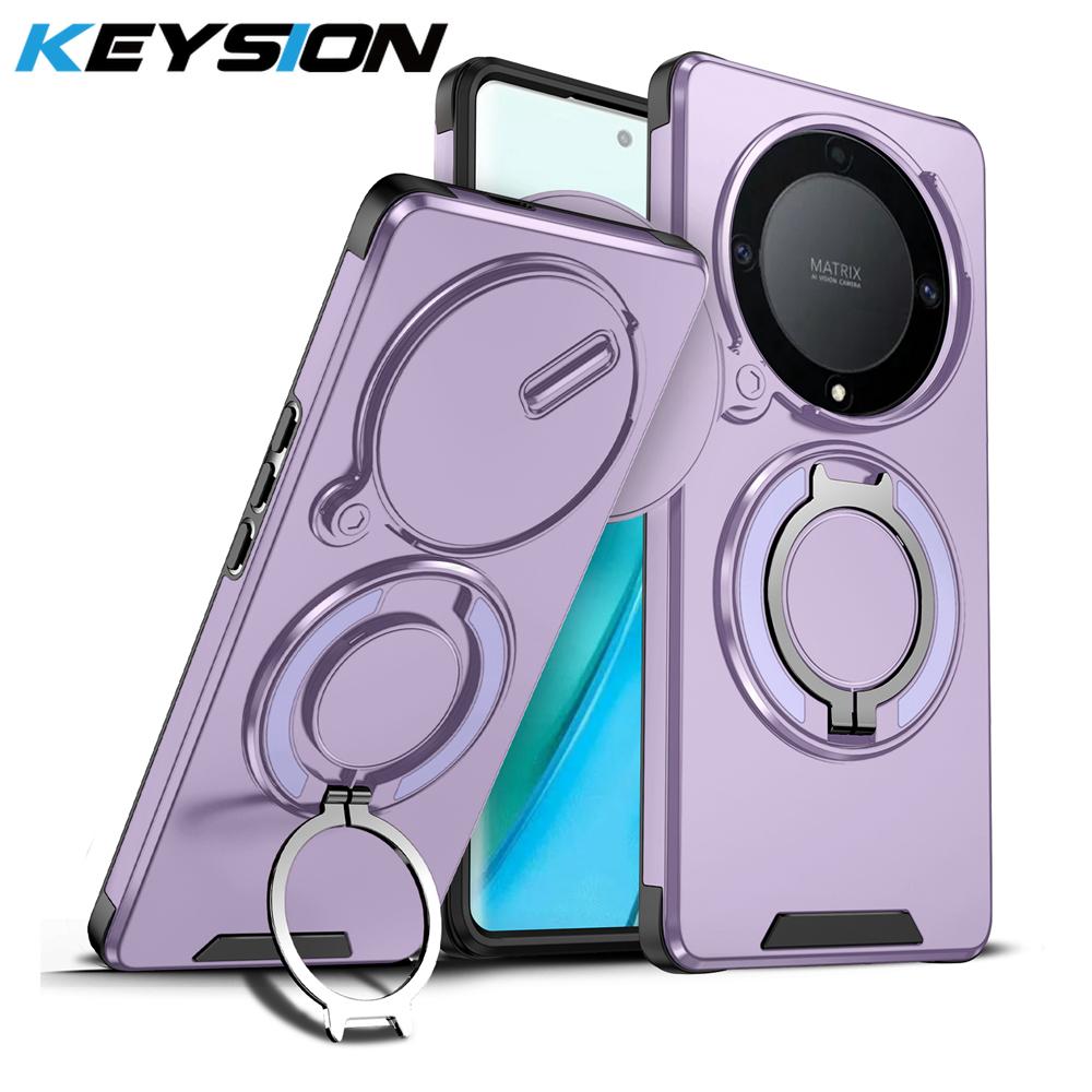 KEYSION 360° Ring Stand Phone Case for Honor X9b 5G X9A Slide Camera Protection Magnetic Shockproof Cover for Magic 5 6 Lite 5G
