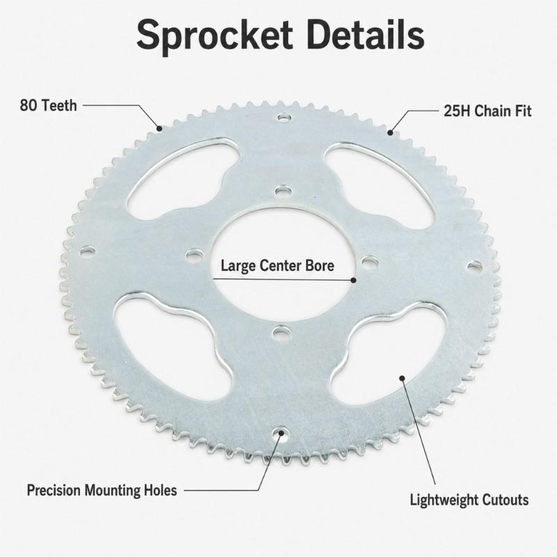 Steel 25H Rear Chain Gear 80T with 54 Mm Center Bore, 4 Bolt Mount and Silver Finish, Replacement Drive Wheel for Mini Bike Chain System Service