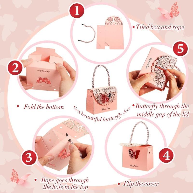 5pcs Butterfly Candy Box, Romantic Wedding Bridal Shower Chocolate Box, Wedding Baby Shower Anniversary Birthday Party Supplies
