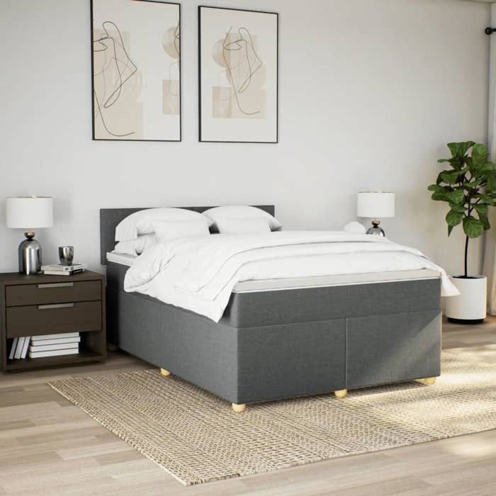 Maison Exclusive - Sommier à lattes de lit avec matelas Gris foncé 160x200cm Tissu
