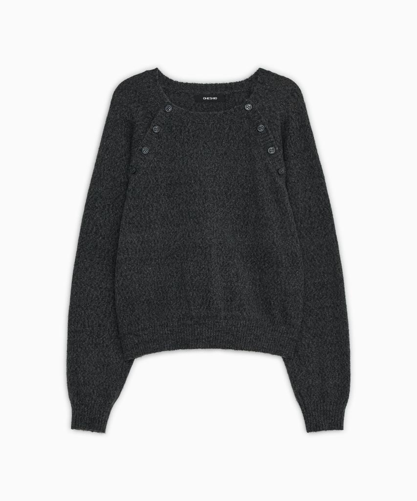 OHESHIO Button Detail Raglan Knit, Charcoal