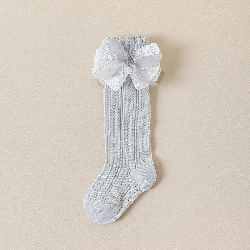 Cute Lace Bow Baby Girl Stockings Spring Summer Mesh Breathable Calf Socks Korean Kids Cotton Thin Middle Tube Socks