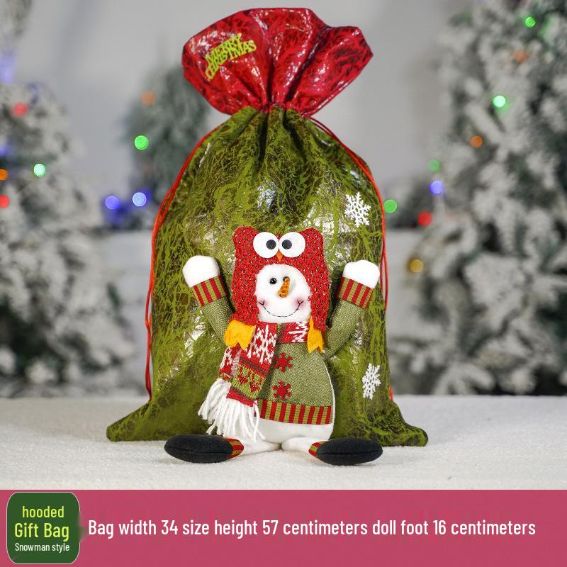 Three-Dimensional Santa Claus Burlap Backpack Candy Bag - Large Christmas Gift Decoration