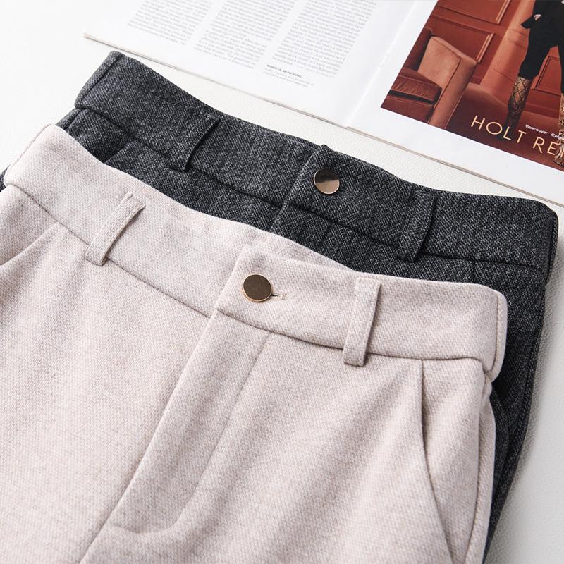 2024 Women's Apricot Flared Wool Pants: High-Waist, Slimming, Casual for Autumn/Winter