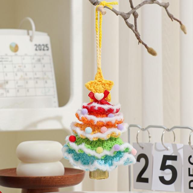 Crochet Christmas Tree Hanging Pendant - Knitted Plush Decor with Jingle Bell for Xmas Party & Home