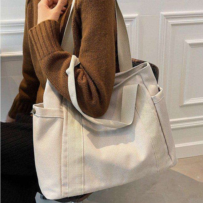 Vintage Simple Shoulder Bag Women'S Casual Solid Color Large-Capacity Messenger Bag Japanese Harajuku Shoulder Bag
