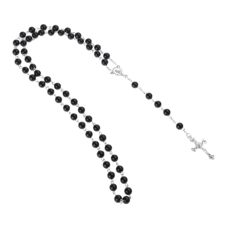 Catholic Imitation Pearl Beads Rosary Necklace Medal Cross Pendant Religious Jewelry First Communion Gift for Girl Women