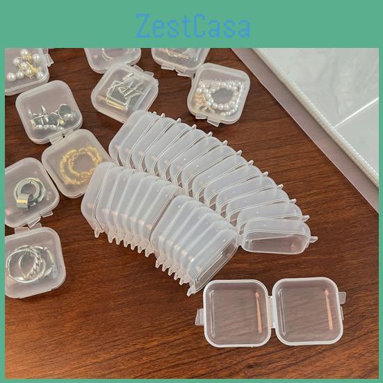 100 szt. Przezroczyste Plastikowe Pudełko na Biżuterię Z Zawiasową Pokrywką Mini Kompaktowy Kwadratowy Pojemnik do Przechowywania Biżuterii Na Pierścionki Kolczyki