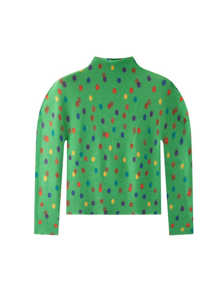 Miyake Dam 2026 Vår Tryckt Veckad Långärmad Hög Krage Smal T-shirt