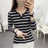 Women's V Neck Long Sleeve Striped T Shirt Slim Fit Casual Tee Basic Tops
