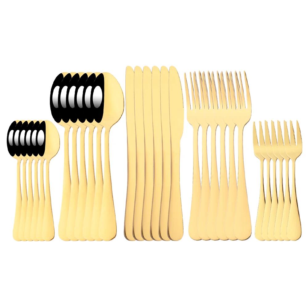 6/30Pcs Rainbow Dinnerware Stainless Steel Cutlery Set Knife Cake Fork Tea Spoon Flatware Set Kitchen Silverware Tableware Set