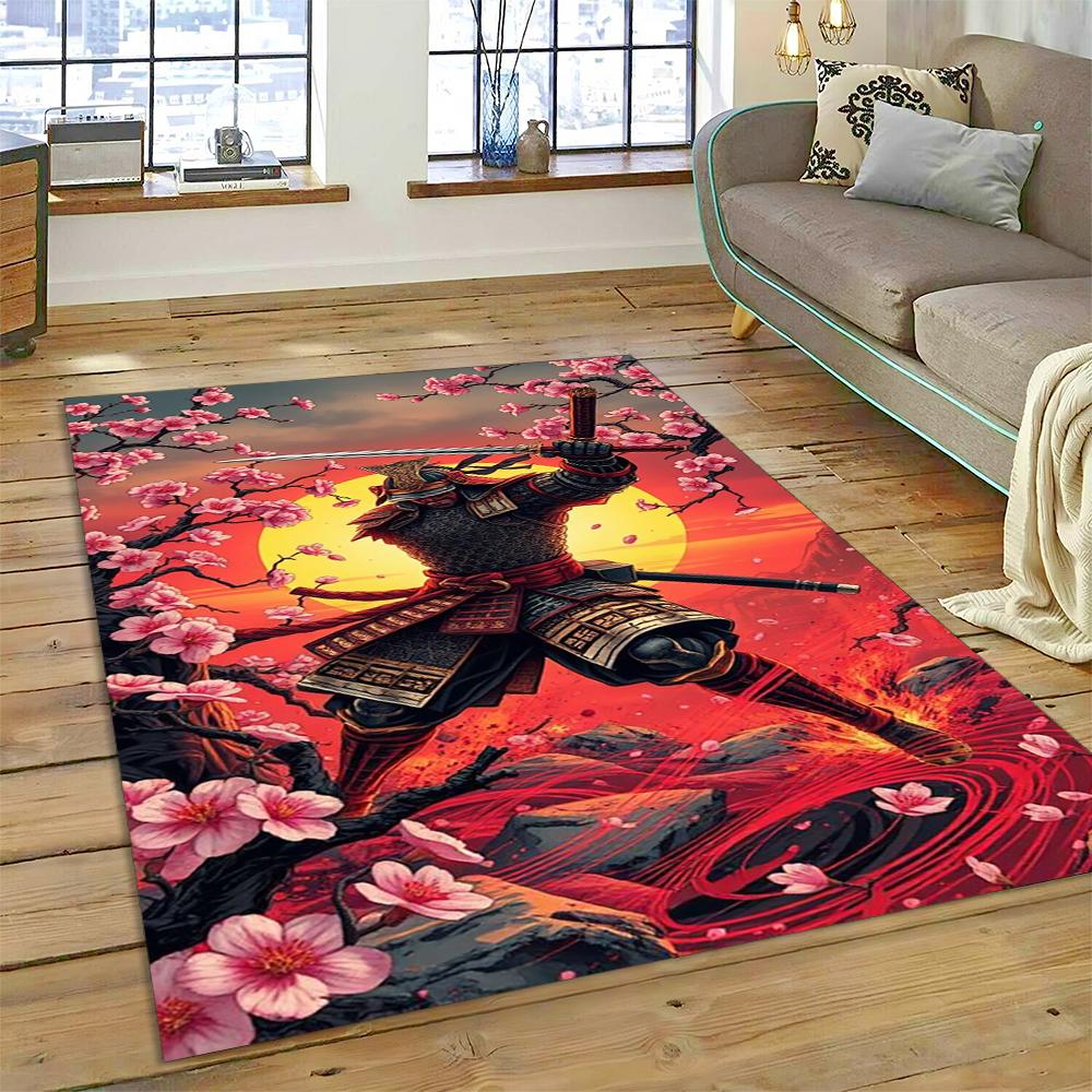2025 New 3D Japanese Samurai Bushido Katana Cartoon Carpet Rug for Living Room Bedroom Home Sofa Decoration,Non-slip Floor Mat