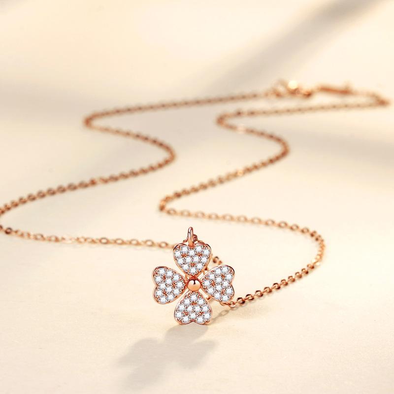 Diamond-Encrusted Four-Leaf Clover Necklace Women'S Fashion Light Luxury High-End Design Ins Style Jewelry Premium